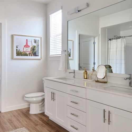 Spacious bathrooms with everything you need bathroom with sink mirror and toilet