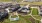 aerial view of building and pickleball court