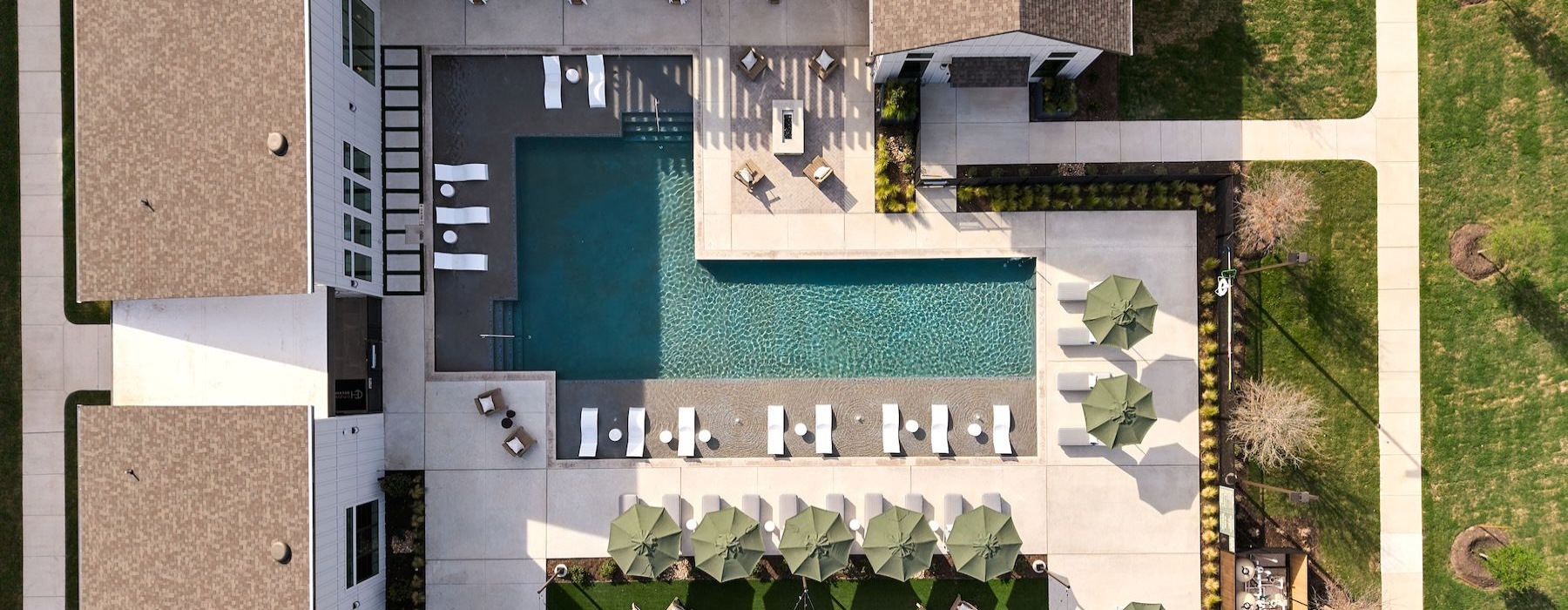 aerial view of a resort-style pool
