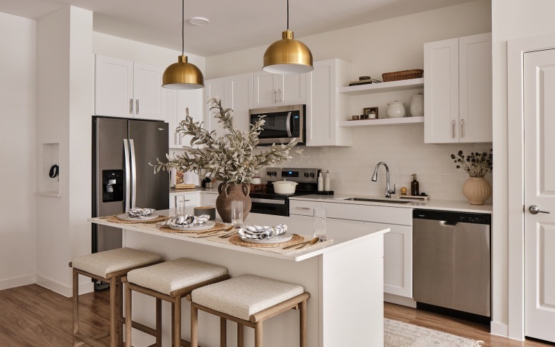 kitchen with island and seating