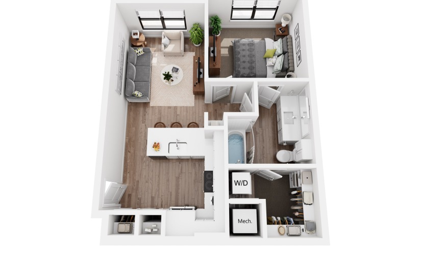 Olive A1.8 - 1 bedroom floorplan layout with 1 bathroom and 622 square feet