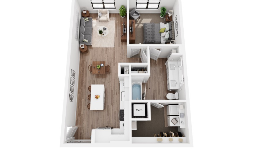 Fern A2b.6 - 1 bedroom floorplan layout with 1 bathroom and 857 square feet