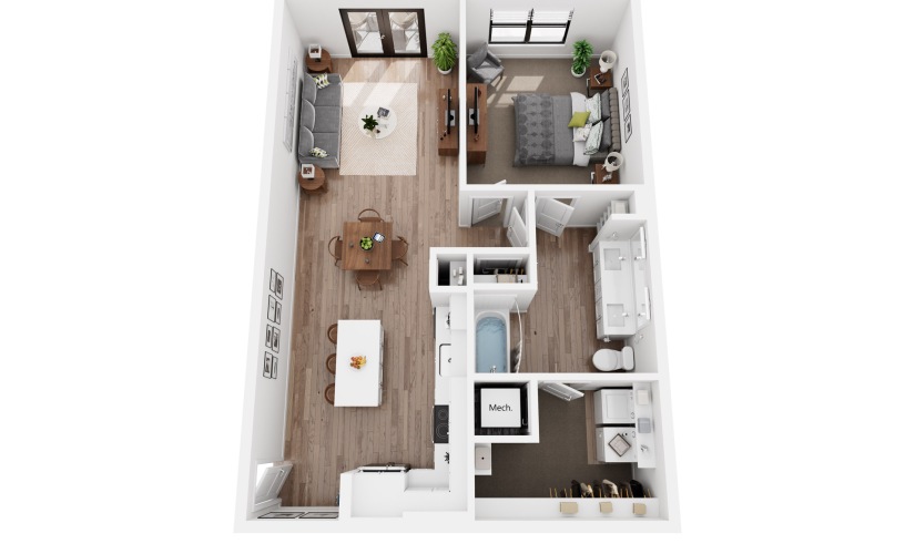 Fern A2c.8 - 1 bedroom floorplan layout with 1 bathroom and 894 square feet