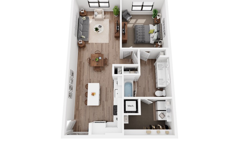 Collins A3.8 - 1 bedroom floorplan layout with 1 bathroom and 913 square feet