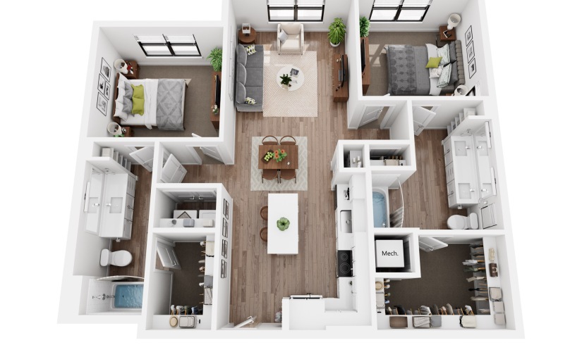 Sienna B1.6 - 2 bedroom floorplan layout with 2 bathrooms and 1167 square feet