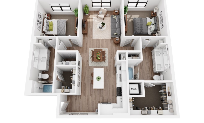 Della B2.6 - 2 bedroom floorplan layout with 2 bathrooms and 1210 square feet