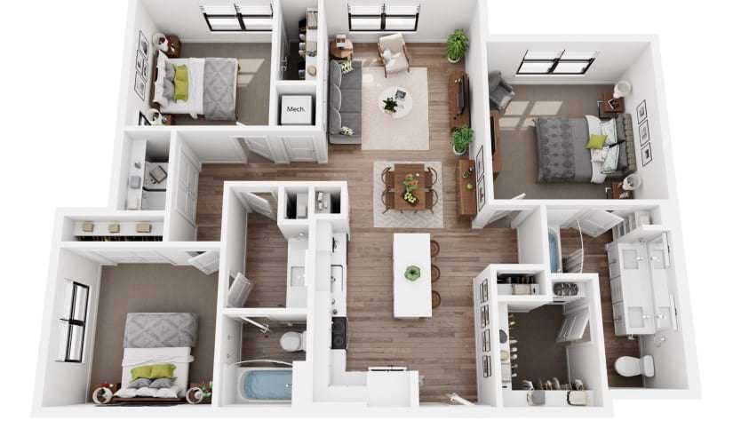 Bruno C1.6 - 3 bedroom floorplan layout with 2 bathrooms and 1361 square feet