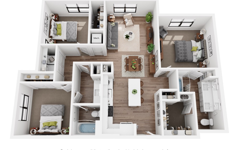 Bruno C1.6 - 3 bedroom floorplan layout with 2 bathrooms and 1361 square feet (Floor 1)